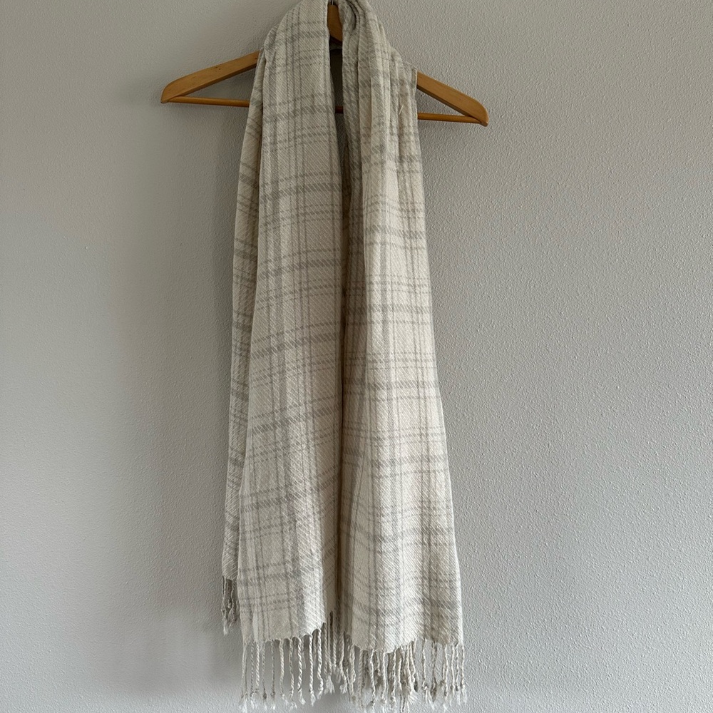 Levi's Cream Plaid Scarf with Fringe